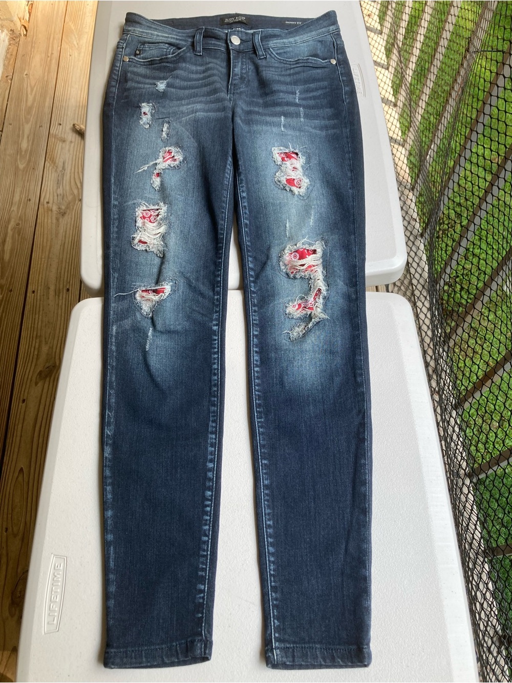 Judy Blue Women's Red Bandana Skinny Fit Stretch Blue Jeans